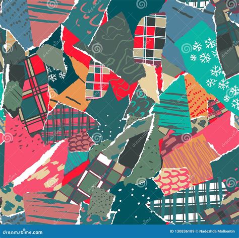 Vector Seamless Pattern With Colorful Abstract Collage Texture Stock