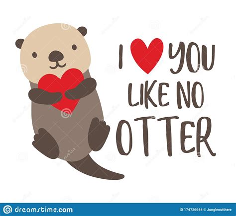 Cute Sea Otter Floating In Water And Holding Heart Stock Vector