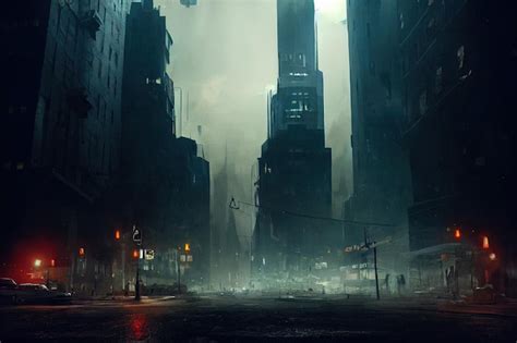 Premium Ai Image Dystopian Gotham City Hyperrealistic Cinematic Lighting