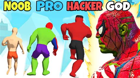 Noob Vs Pro Vs Hacker Vs God In Mashup Hero New Hero Red Hulk Youtube