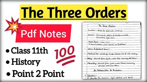 Notes The Three Orders Class 11 Th History Themes Of World History