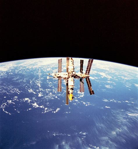 Russias Mir Space Station From The Earth Orbiting Space Shuttle Endeavour Following Undocking