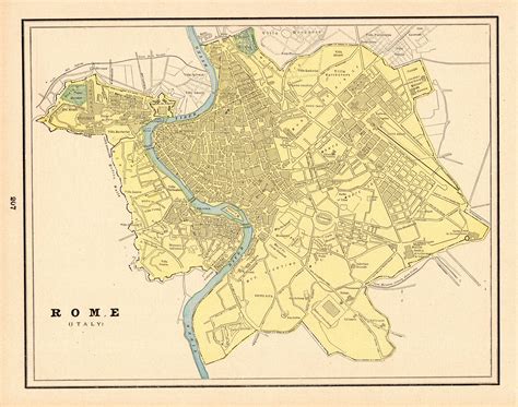 1895 Antique Street Map Of Rome Italy Rome Italy City Map Home Etsy