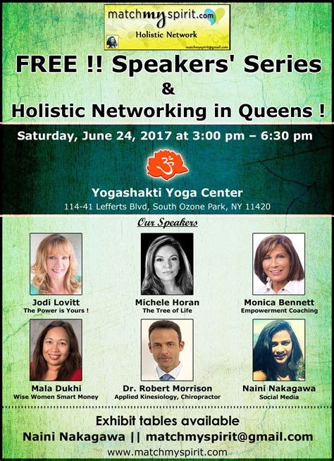 free speakers series and holistic networking in queens is today join us email registration