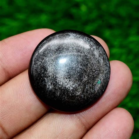 48 Cts Natural Silver Obsidian Cabochonloose Gemstonegolden Etsy