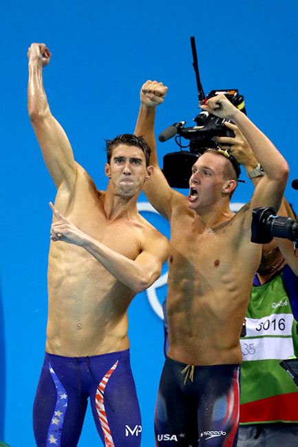 Michael Phelps Celebrates Winning Gold In The Final Of The Mens 4 X 100m Freestyle Relay