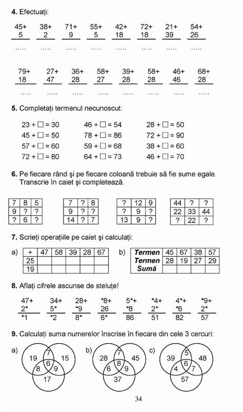 Adunarea Cu Trecere Peste Ordin 0 100 Worksheet Math For Kids Math