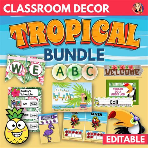 Tropical Classroom Decor Bundle Editable Etsy