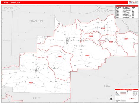 Logan County Ar Zip Code Wall Map Red Line Style By Marketmaps