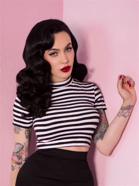 Bad Girl Crop Top In Black And White Stripes Vintage Era Clothing