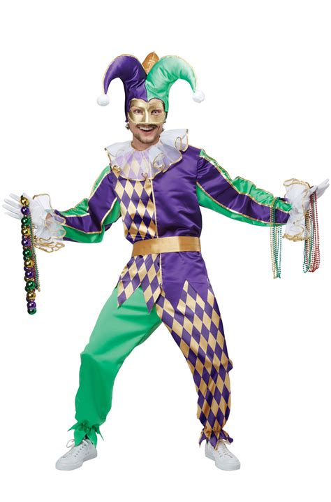 Brand New Festive Mardi Gras Jester Clown Men Adult Costume Ebay