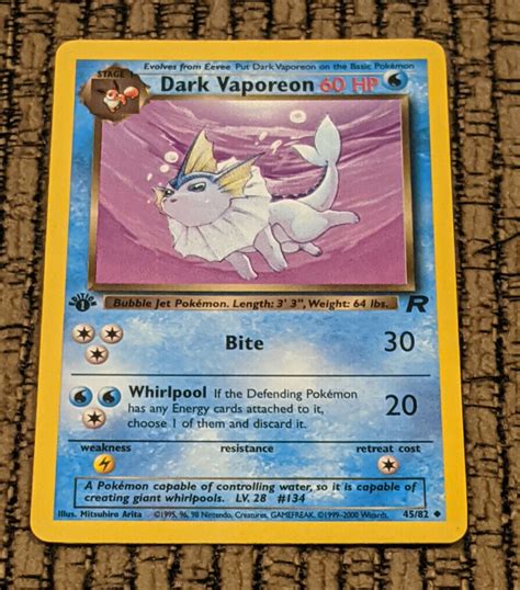 Dark Vaporeon Pokemon Card Team Rocket Set 4582 1st Edition Ebay