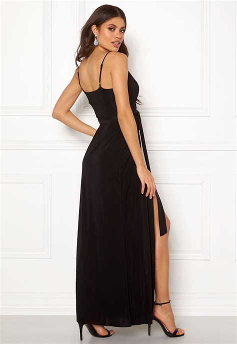 Goddiva Wrap Front Maxi Dress Black Bubbleroom