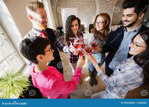 Picture Of Successful Business Team Having Celebration Stock Photo