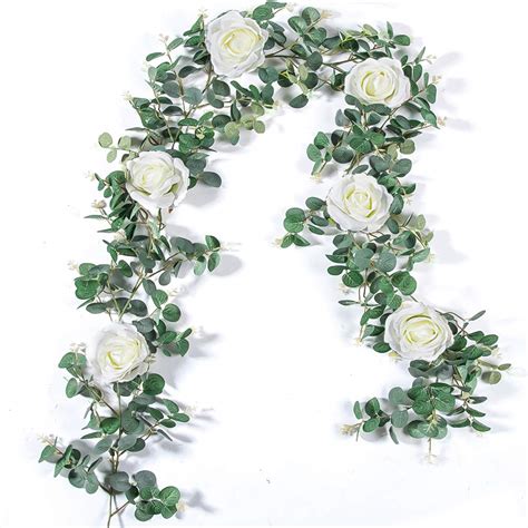 Buy Tophouse Eucalyptus Garland With White Roses 6ft Artificial Vines