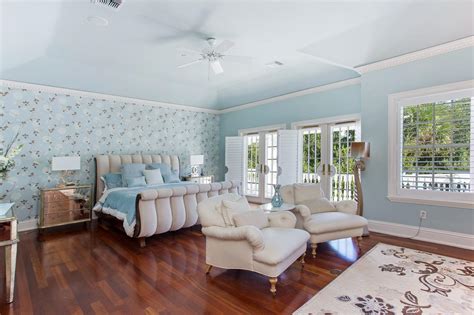 Traditional Powder Blue Master Bedroom With Upholstered