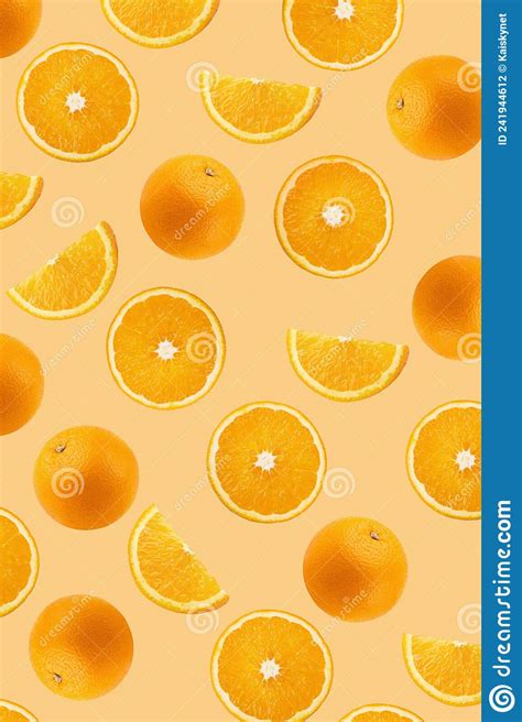 Oranges Fruit And Oranges Slices Healthy Food Background Stock Photo