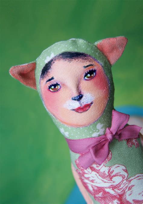 Cat Textile Art Doll Rag Cloth Doll Ooak Handmade T For Etsy In 2021 Textile Art Dolls