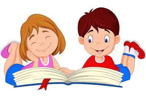 Niños De Dibujos Animados Leyendo El Libro Vector Premium Kids