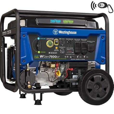 The westinghouse wgen7500df is a portable open frame dual fuel generator with a rated wattage of 7500 w and a starting wattage of 9500 w. Westinghouse WGen7500DF 9,500/7,500 Watt Dual Fuel ...