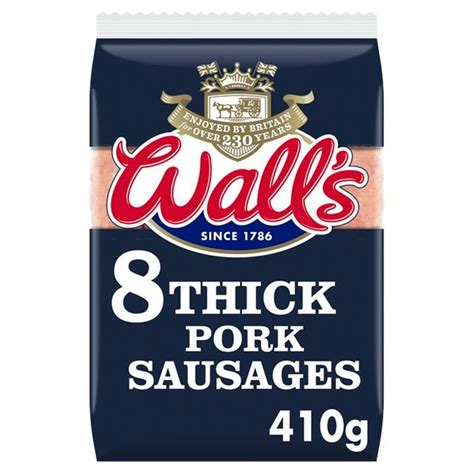 wall s thick pork sausages x8 410g £2 75 compare prices