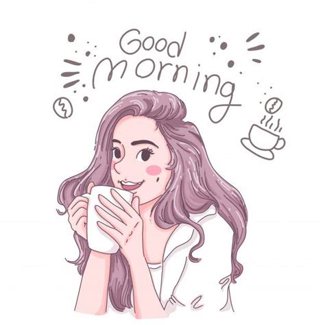 Girl Is Drinking Coffee Coffee Cartoon Coffee Illustration Coffee