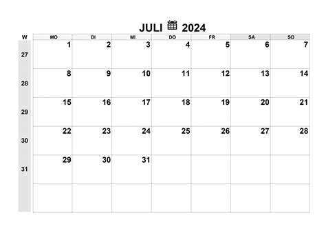 Kalender Juli 2024 Kalendersu