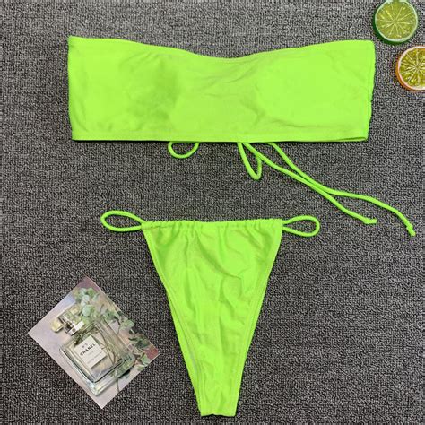 versatile neon tie front string bandeau brazilian two piece bikini swi brazilian bikini swimsuits