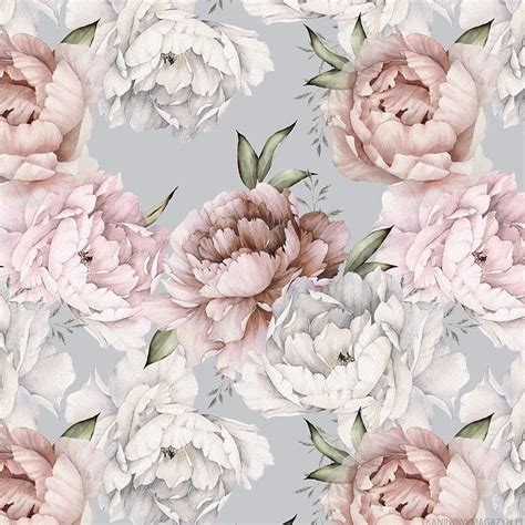 Gray Dusty Rose Peonies Flower Cotton Fabric Floral Modern Etsy In