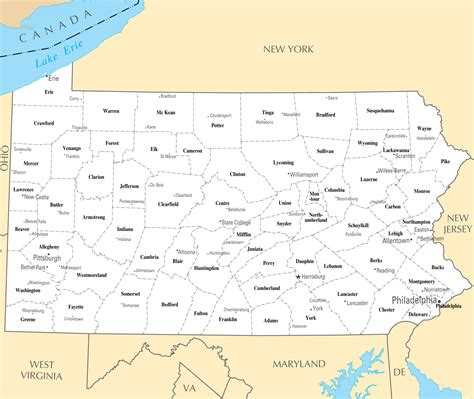 Pennsylvania State Map With Cities Map Vector