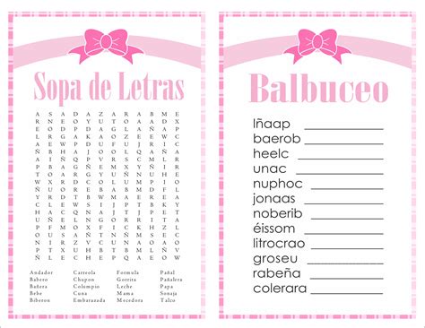 In Games Sopa De Letras And Balbuceo Baby Shower Pink
