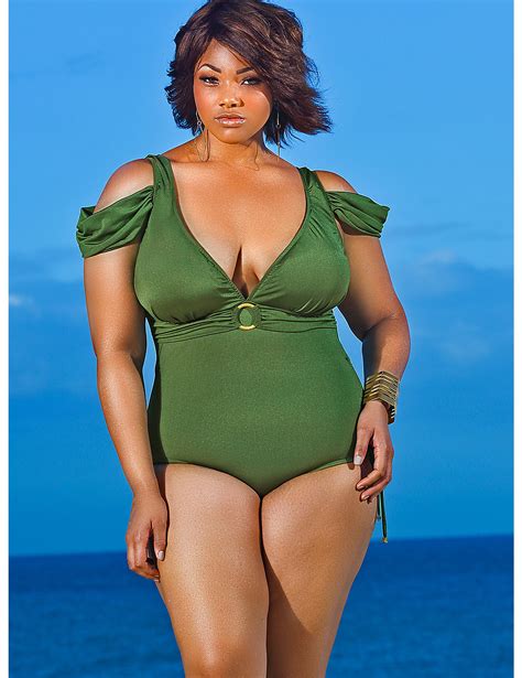 Anguilla Cold Shoulder Swimsuit Olive By Monif C Plus Size Plus Size Swimsuits Plus Size