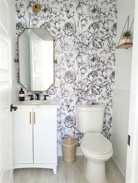 Black And White Floral Wallpaper Small Bathroom Wallpaper Powder