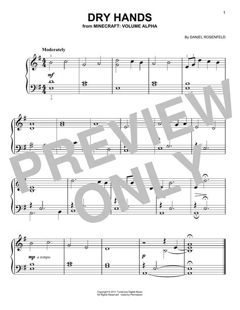 Dry Hands From Minecraft C Easy Piano Sheet Music
