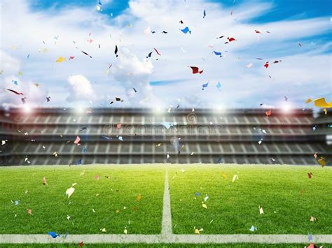 Confetti Celebration In Soccer Field Background Stock Illustration