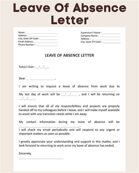 Customizable Leave Of Absence Letter Template Professional Letter Of