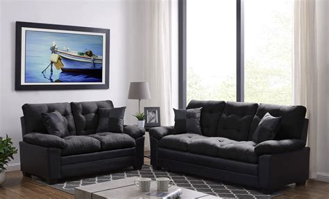 Living Room Simple Classic Plush Cushion Sofa And Loveseat Microfiber