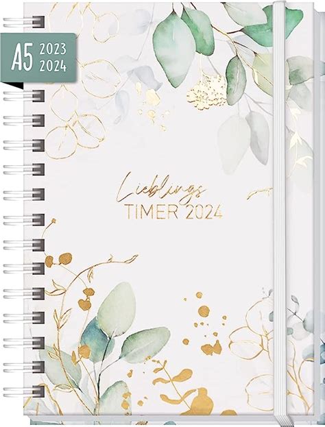 Calendar Favourite Timer A5 2023 2024 Gold Leaf July 23 Dec 24