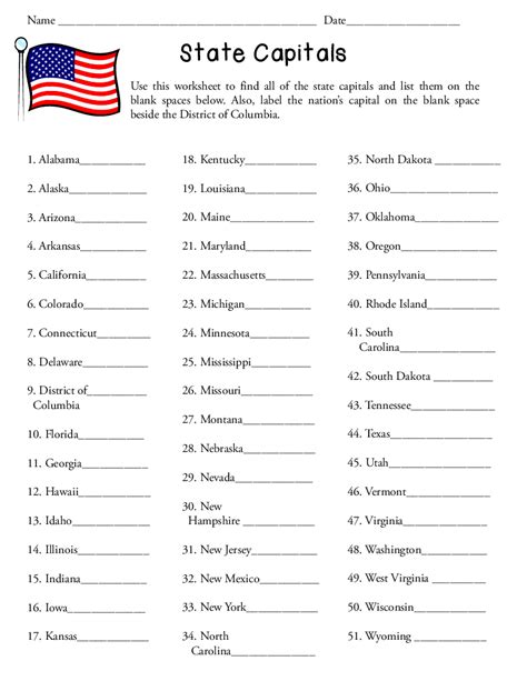Us States And Capitals Worksheets Worksheeto
