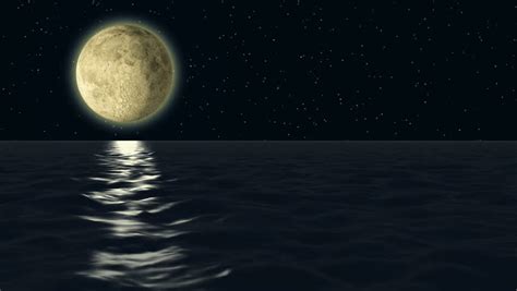 Full Blue Moon Over Cold Night Water Stock Footage Video