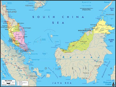 Malaysia Political Wall Map