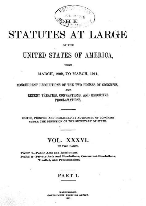 Image 1 Of U S Statutes At Large Volume 36 1909 1911 61st Congress Library Of Congress