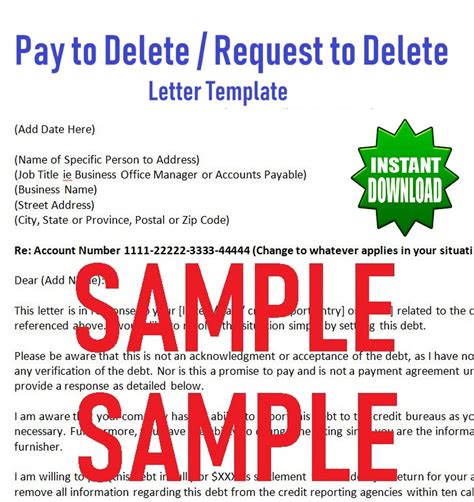 Pay For Delete Request To Delete Letter Template Request For Deletion From Credit Report