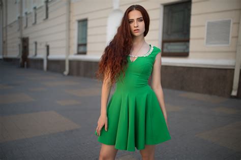 Wallpaper Dmitry Shulgin Green Dress Redhead Women Outdoors Urban