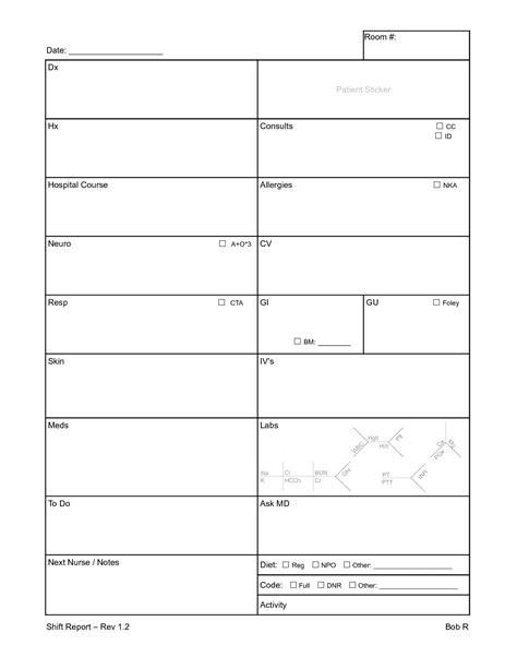 Nursing Shift Assessment Sheet Icu Nurse Report Sheet Nurse Brain