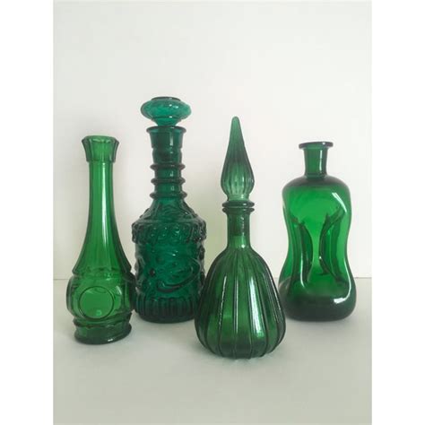 vintage mid century modern collected green glass bottles set of 4 chairish