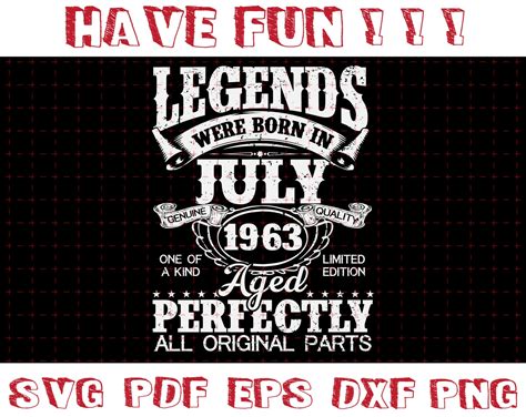 Legends Were Born In July 1963 SVG 1963 Vintage SVG July Etsy