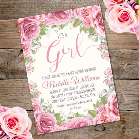 ✓ free for commercial use ✓ high quality images. It is a Girl baby Shower Invitation TemplateParty Printables