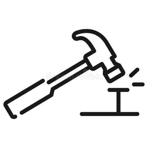 Hammer Hitting Nail Line Icon Repair Tool Symbol Vector Illustration