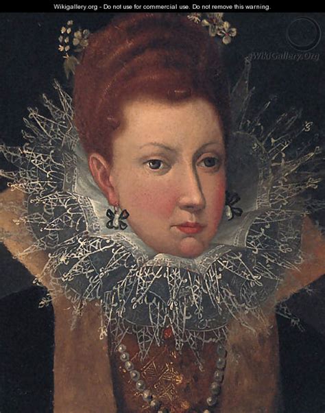 Portrait Of A Lady Head And Shoulders Wearing A Lace Ruff With Flowers In Her Hair After